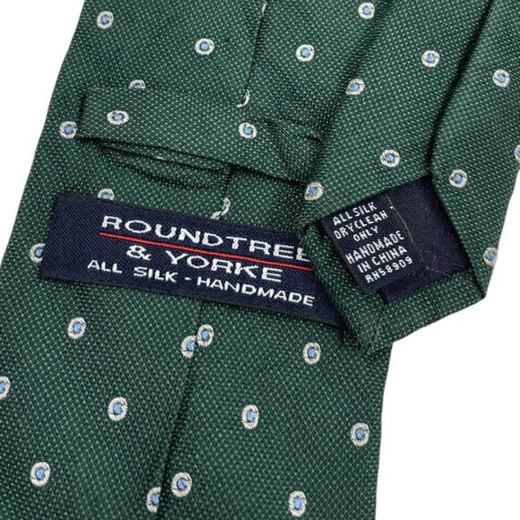 Roundtree & Yorke Silk Tie Green Blue Polka Dot - Picture 4 of 6
